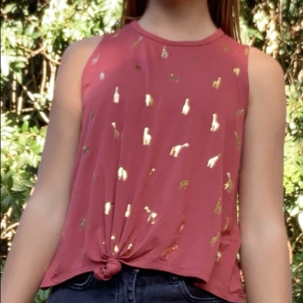 Red Giraffe Tank Top with Knot